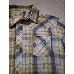 Wrangler Western Plaid Shirt Mens 2XL Pearl Snap Saw Tooth Pockets Silver Thread